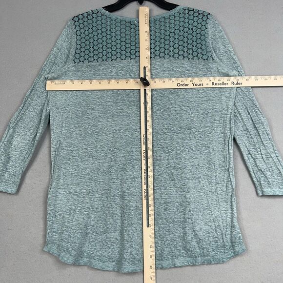 Anthropologie Akemi Kin Shirt Womens Medium Blue Crochet Lace Coastal 100% Linen - Picture 9 of 13